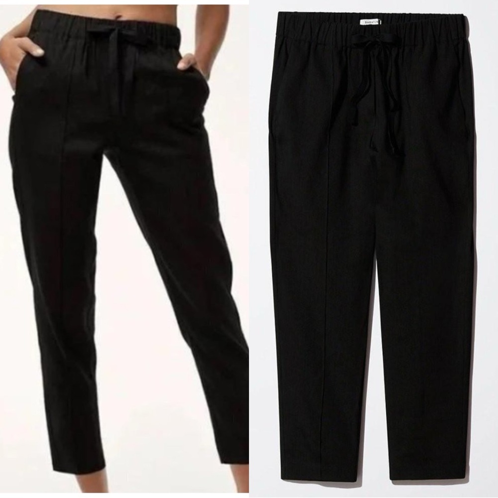 Aritzia Babaton Eroll Linen Drawstring Black Pleated Pants Trousers